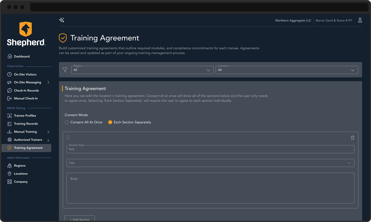 Training agreement view screen grab