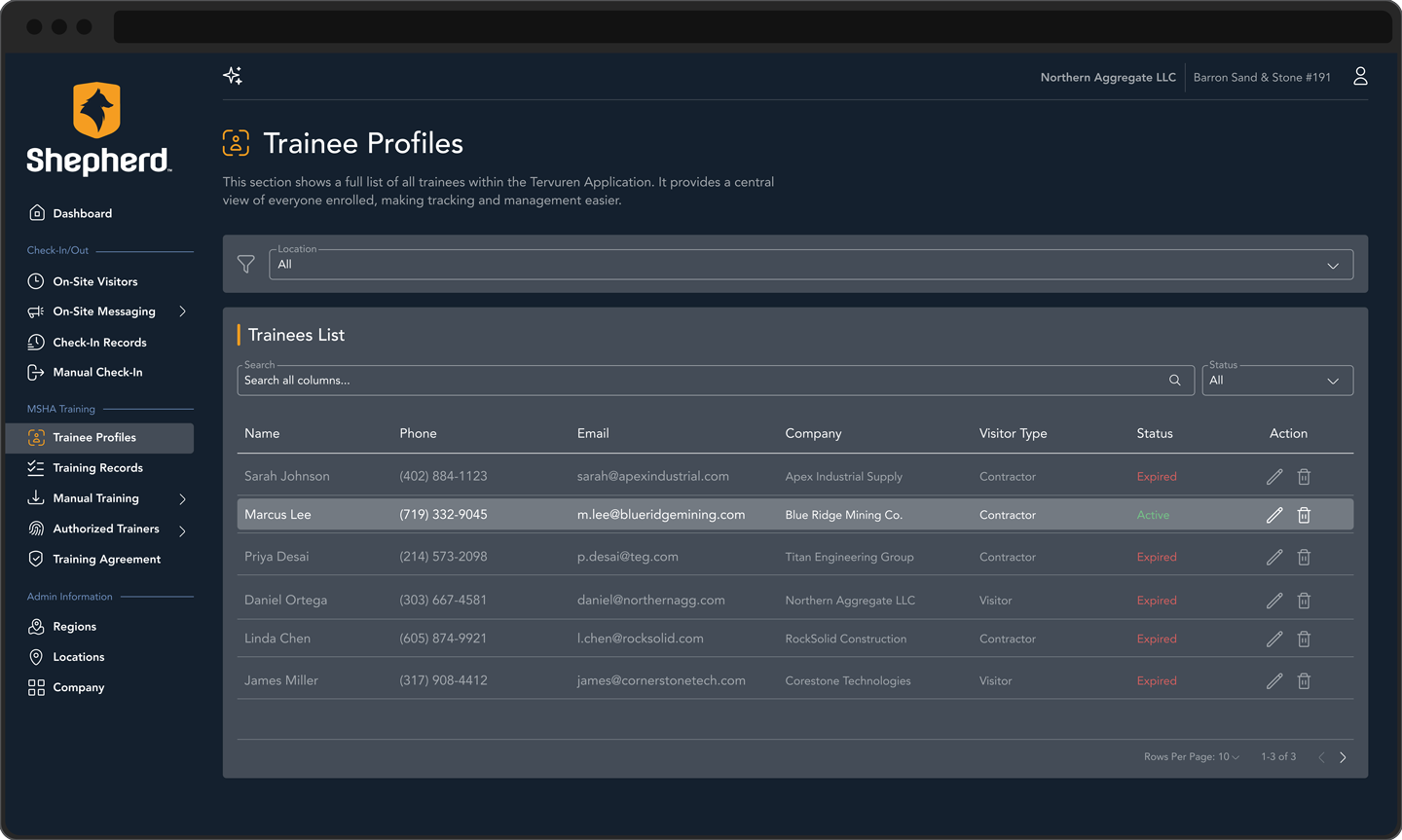 Trainee profiles screen grab